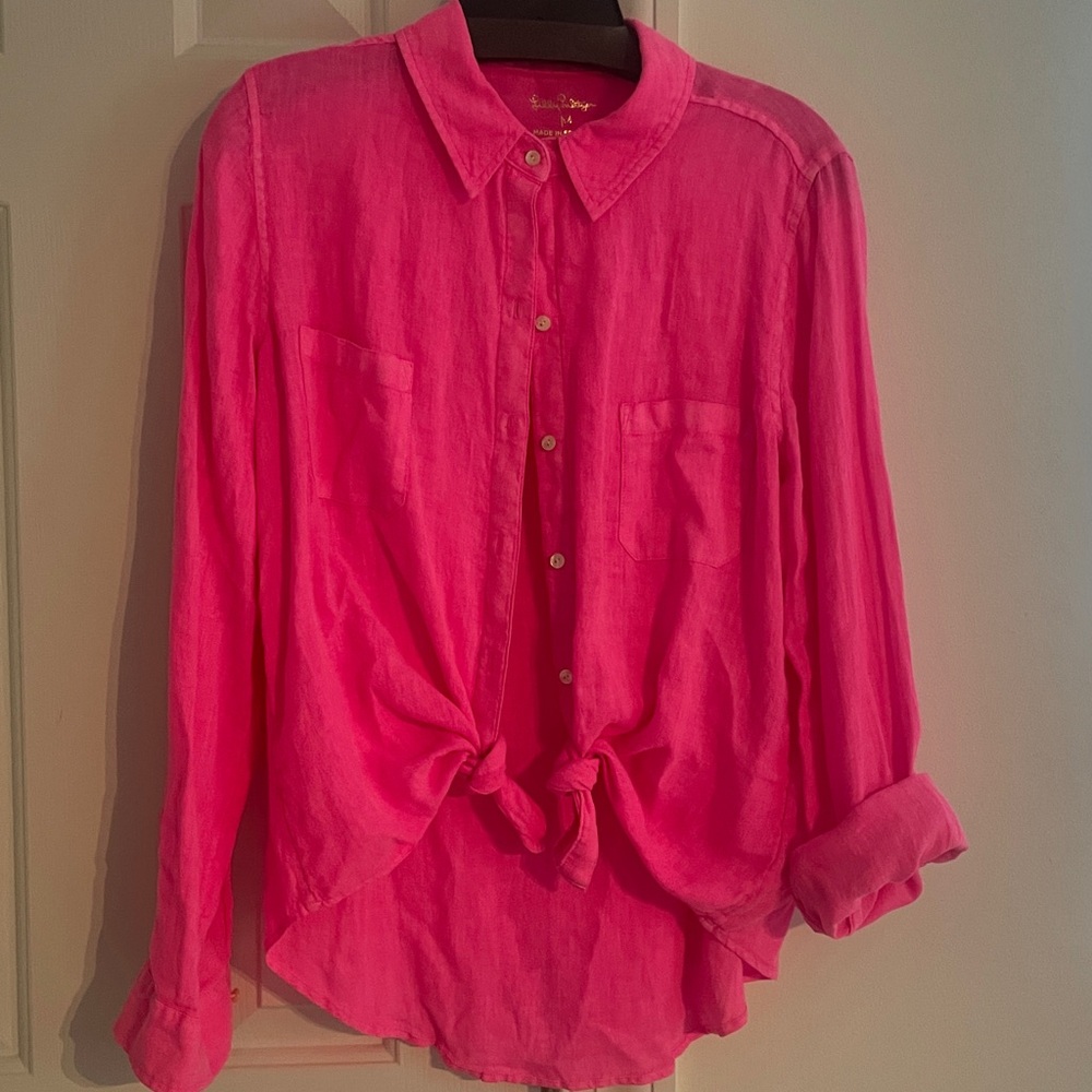 LILLY PULITZER Sea View Linen Button Down for Women in Medium
